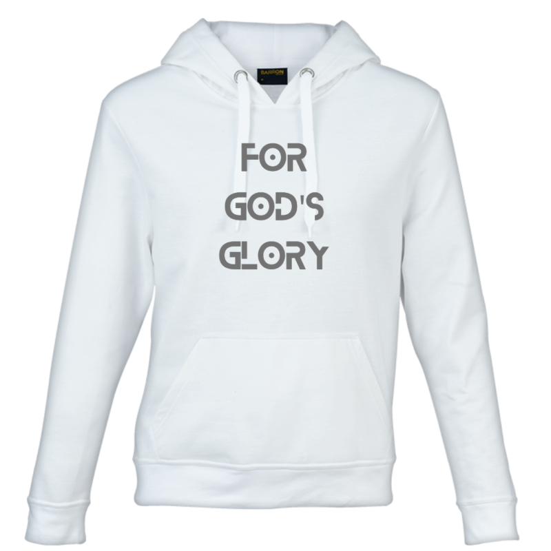For God's Glory- Unisex Hooded Sweater- White with Grey Text