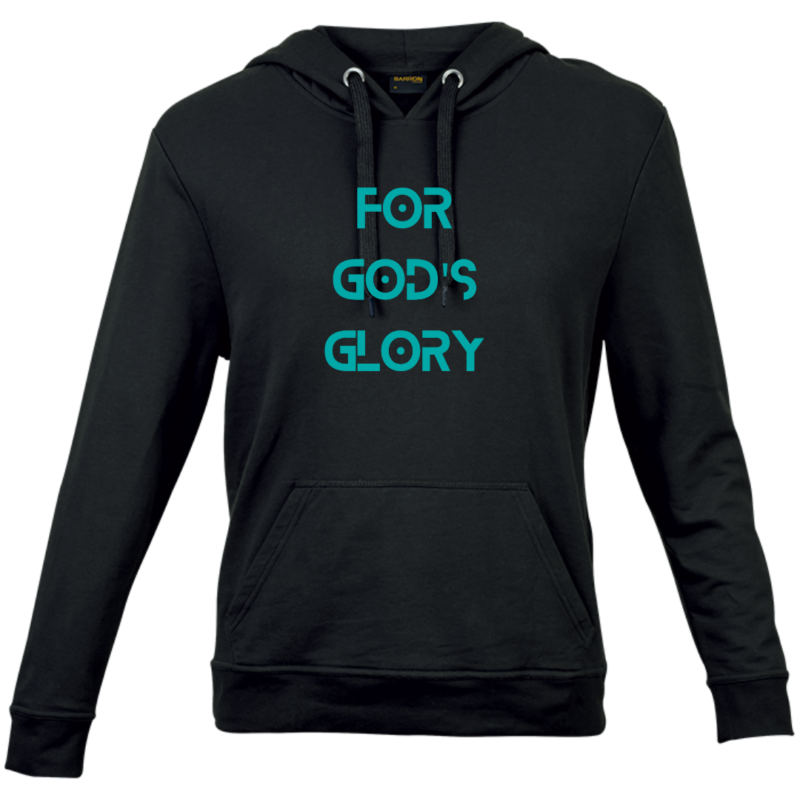 For God's Glory- Unisex Hooded Sweater- Black with blue text