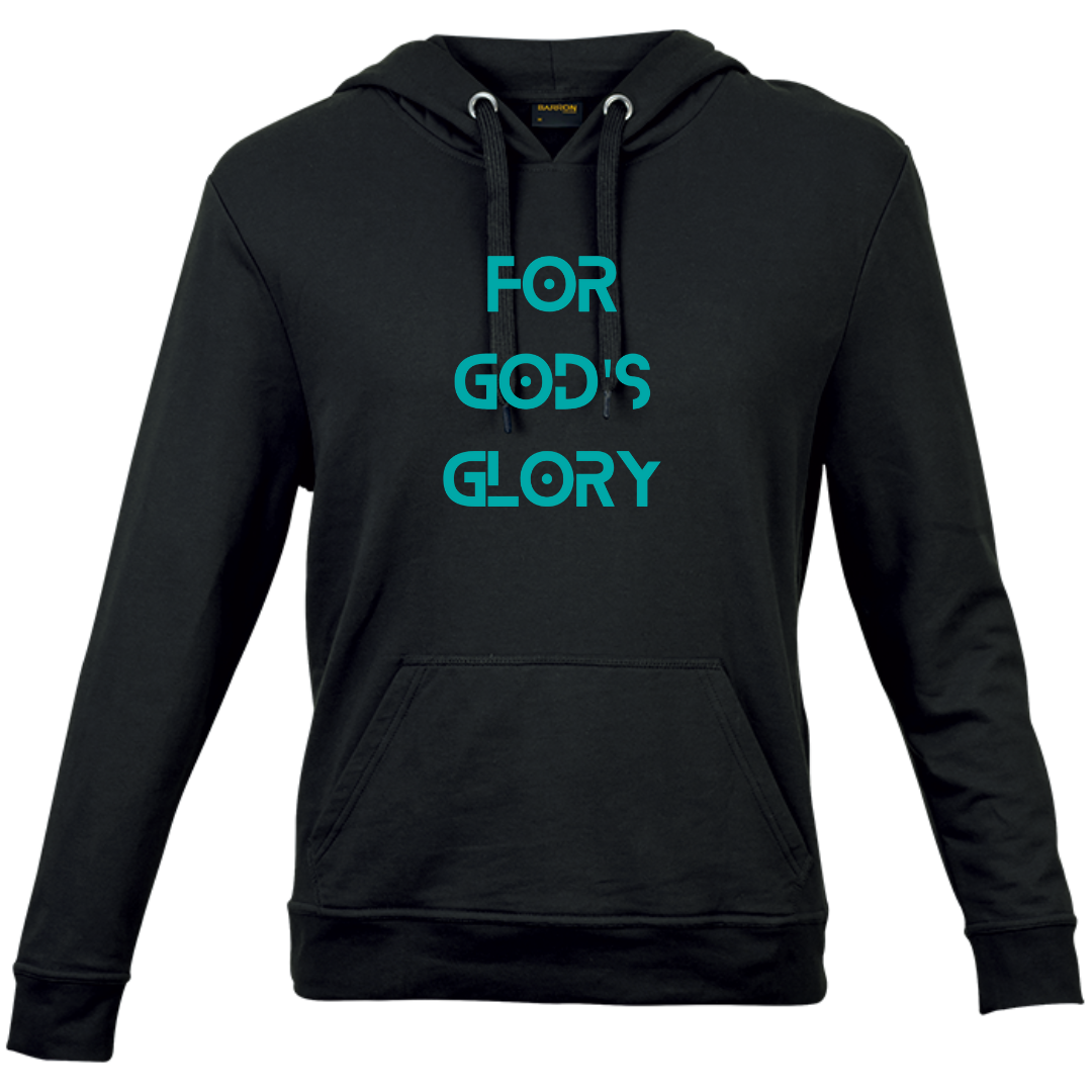 For God's Glory- Unisex Hooded Sweater- Black with blue text