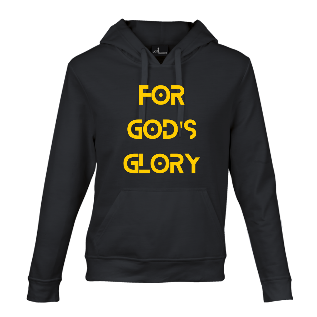 For God's Glory- Unisex Hooded Sweater- Black with blue text - Image 2